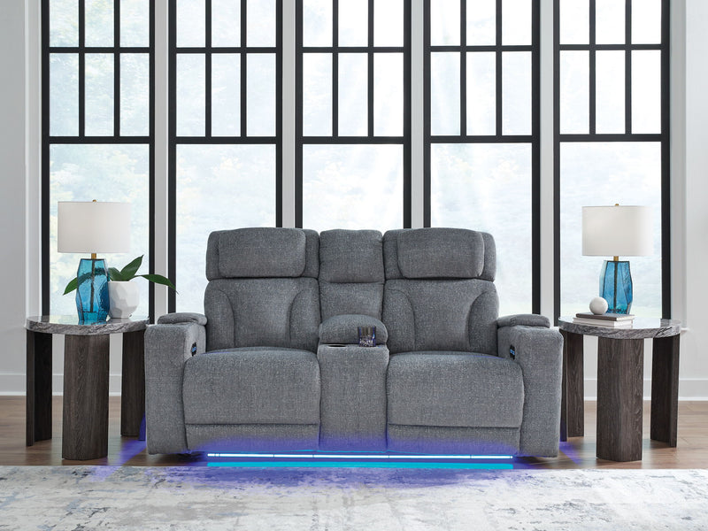 Studio Cave - Power Reclining Loveseat with Console - Steel