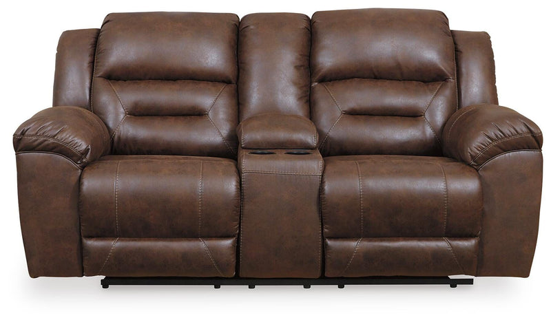 Stoneland - Double Reclining Power Loveseat With Console - Chocolate - Faux Leather