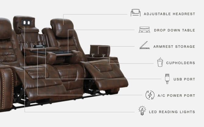 Game Zone - PWR REC Sofa with ADJ Headrest - Bark