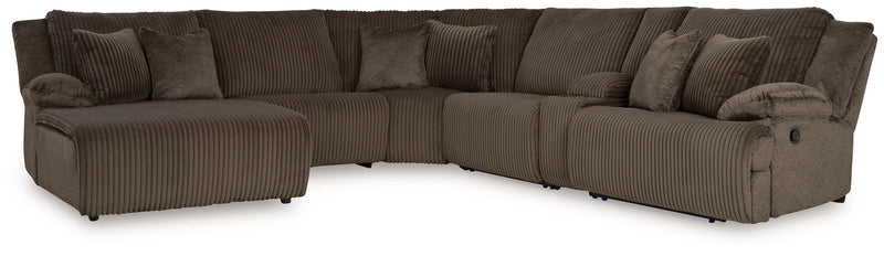 Top Tier - 6-Piece Reclining Sectional With Laf Press Back Chaise - Fabric - Chocolate