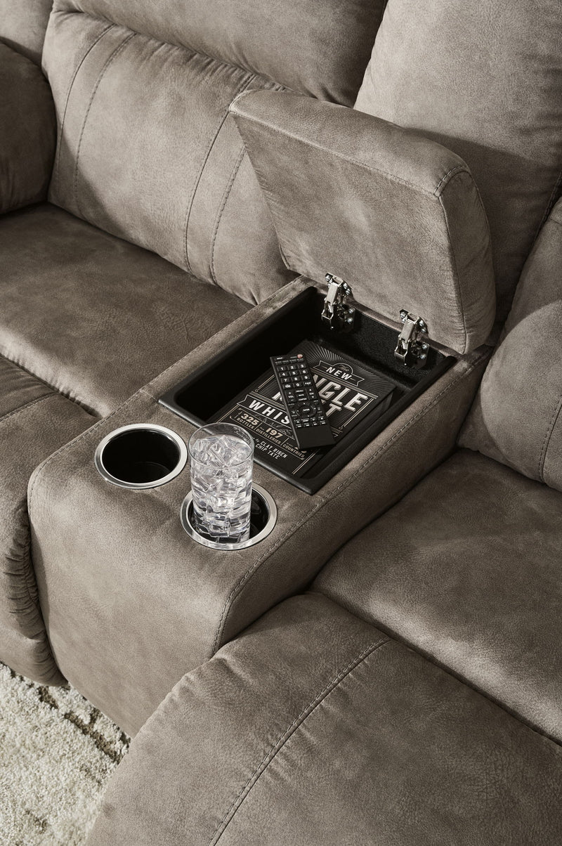 Laresview - Dbl Reclining Loveseat With Console - Faux Leather - Fossil