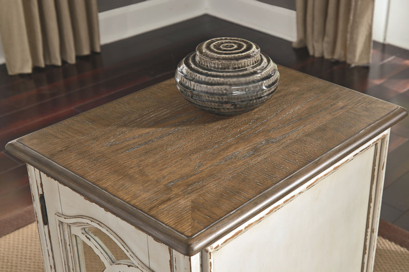 Realyn - Chair Side End Table - Insert Mirror - White / Brown