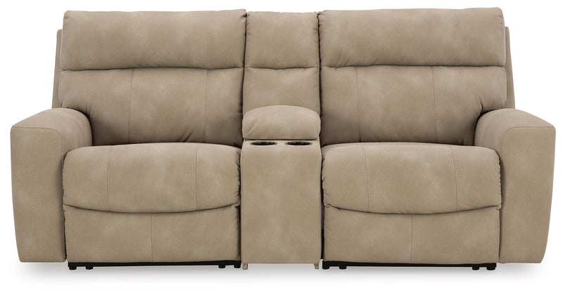 Next-Gen Durapella - 3-Piece Power Reclining Sectional Loveseat With Console - Sand - Faux Leather