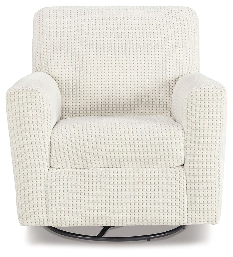 Herstow - Swivel Glider Accent Chair - Fabric - Ivory