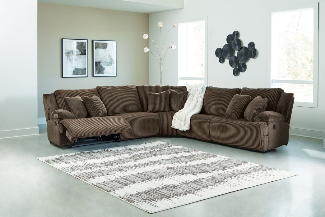 Top Tier - 5-Piece Reclining Sectional - Fabric - Chocolate