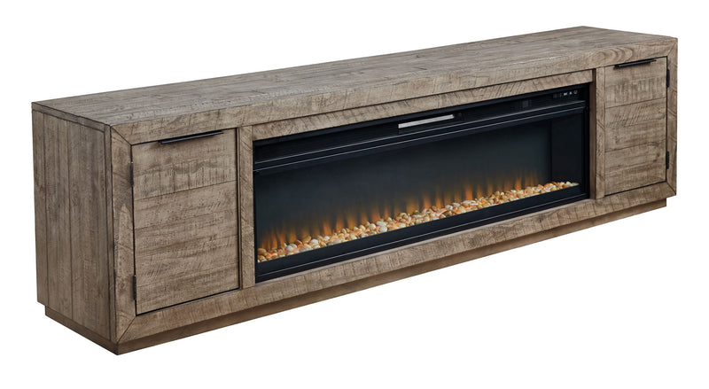 Krystanza - TV Stand with Wide Fireplace Insert - Weathered Gray
