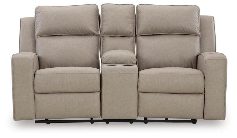 Lavenhorne - Double Reclining Loveseat With Console - Pebble - Faux Leather