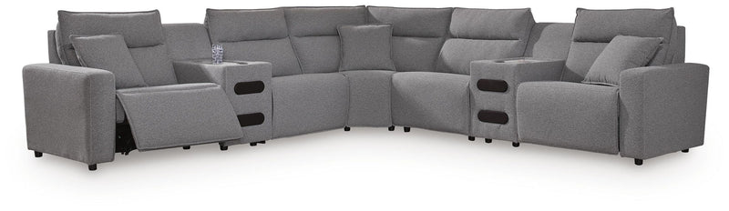 Modmax II - 7-Piece Power Reclining Sectional With 2 Audio Consoles - Salt And Pepper - Next-Gen Nuvella
