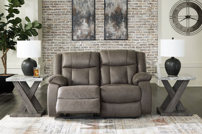 First Base - Reclining Loveseat - Faux Leather - Gunmetal