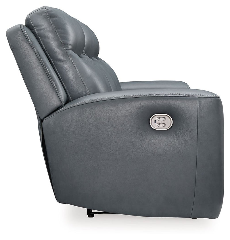Mindanao - Pwr Reclining Sofa With Adj Headrest - Leather Match - Steel