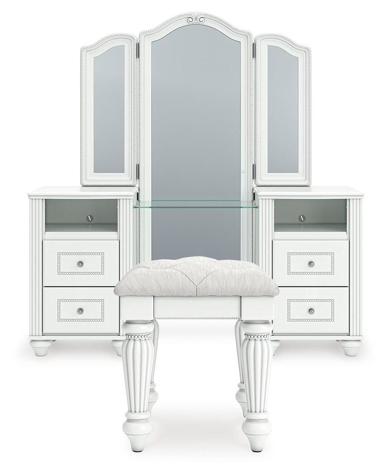 Kozlani - 3 Pc. - Vanity, Mirror And Stool - White
