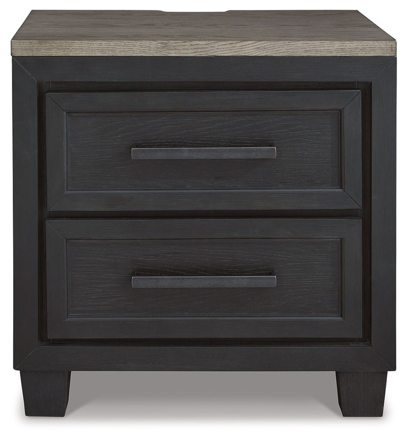 Foyland - Two Drawer Night Stand - Black / Brown