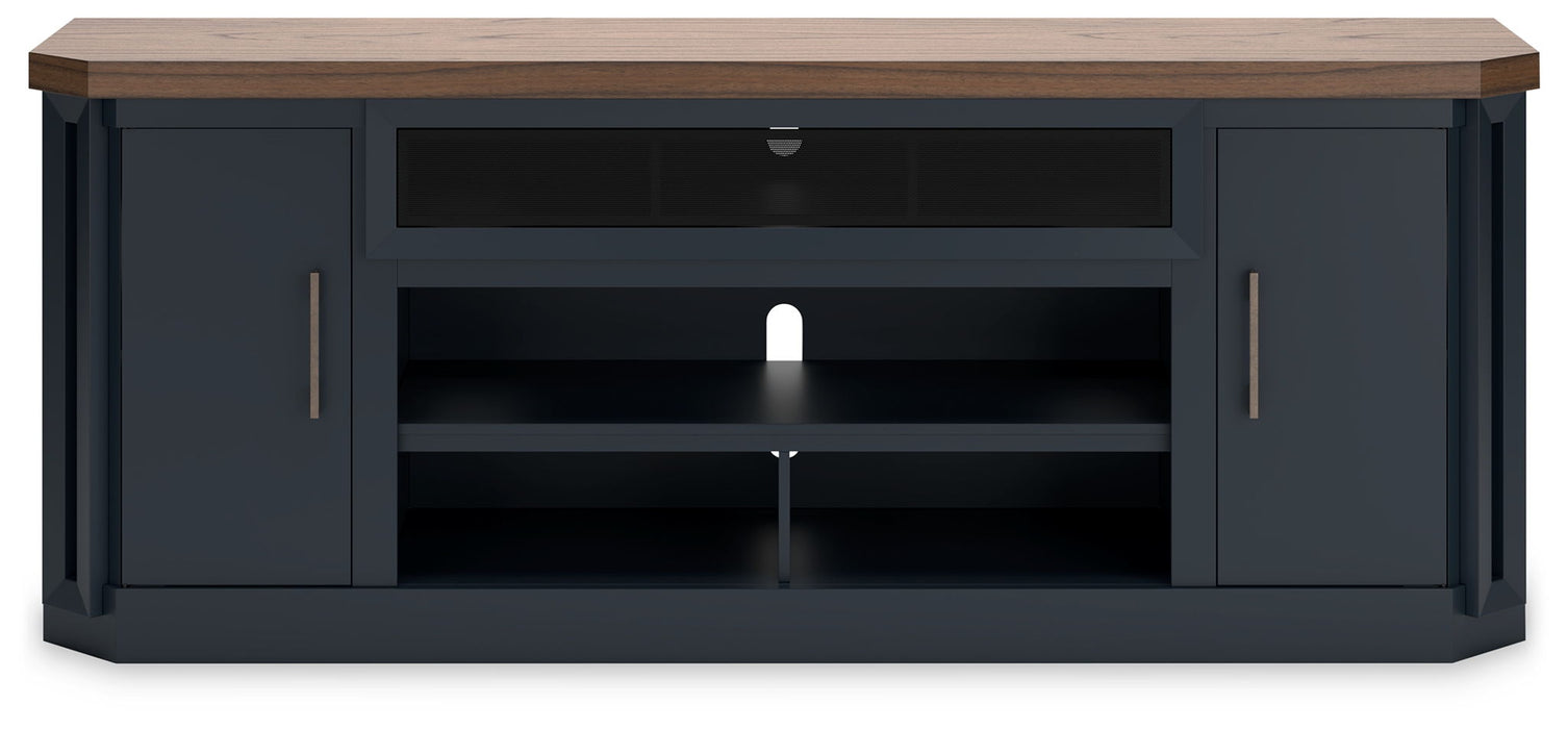 Landocken - XL TV Stand W/Fireplace Option - Brown / Blue