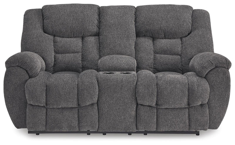 Foreside - Dbl Reclining Loveseat With Console - Charcoal - Next-Gen Nuvella
