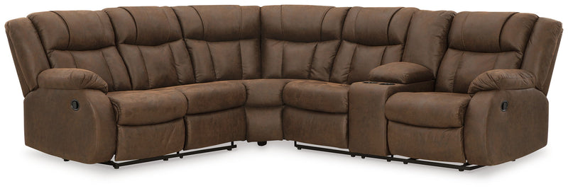 Trail Boys - 2-Piece Reclining Sectional With Raf Reclining Loveseat With Console - Faux Leather - Walnut