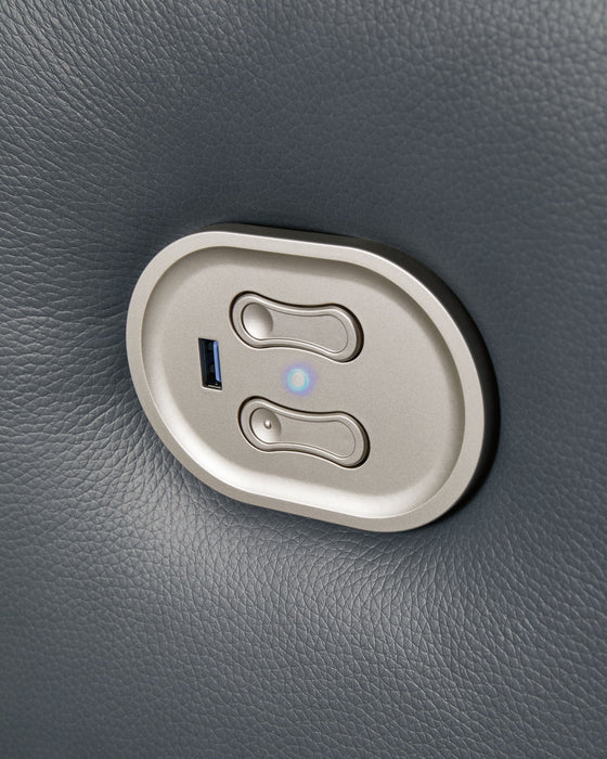 Mindanao - Pwr Reclining Sofa With Adj Headrest - Leather Match - Steel