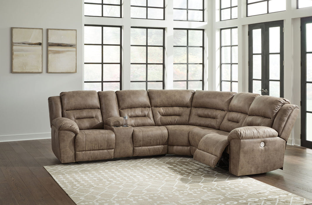 Ravenel - 3-Piece Power Reclining Sectional With Laf Power Reclining Loveseat With Console - Faux Leather - Fossil