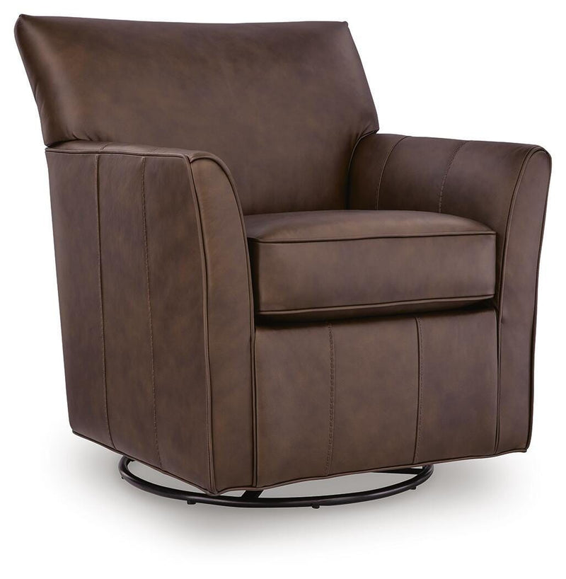 Braydunn - Swivel Glider Accent Chair - Espresso Brown - Leather Match