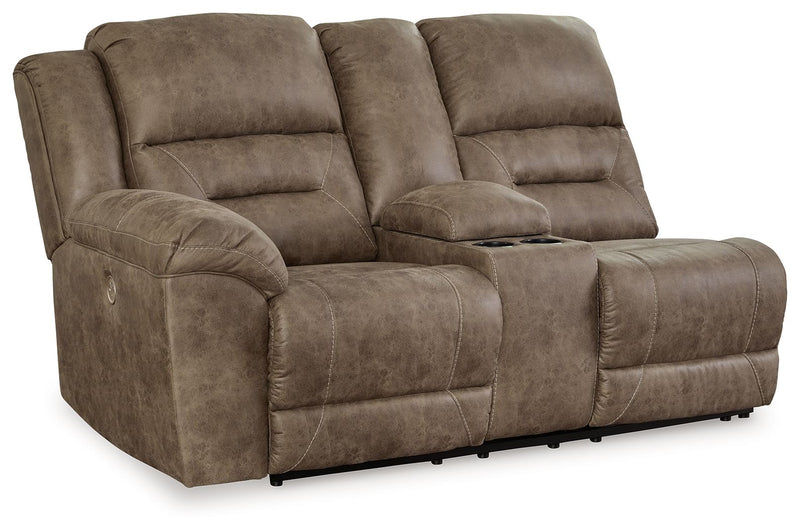 Ravenel - Laf Dbl Reclining Power Loveseat With Console - Faux Leather - Fossil