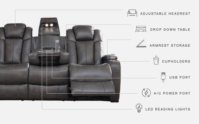 Turbulance - PWR REC Sofa with ADJ Headrest - Quarry