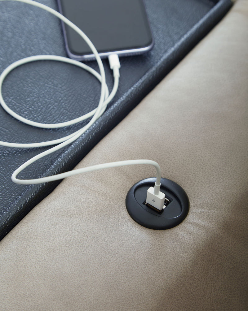 Lavenhorne - Reclining Sofa W/ Drop Down Table - Faux Leather - Pebble