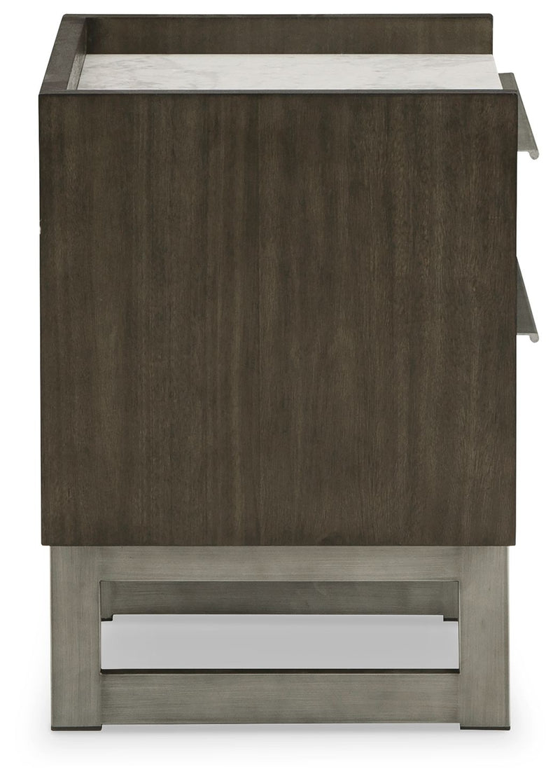 Arkenton - Two Drawer Night Stand - Grayish Brown / White