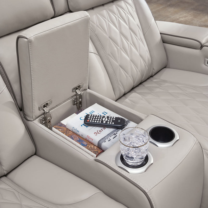Boyington - Power Reclining Loveseat with Console/Adj Hdrst - Gray