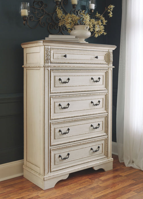 Realyn - Five Drawer Chest - White / Brown / Beige