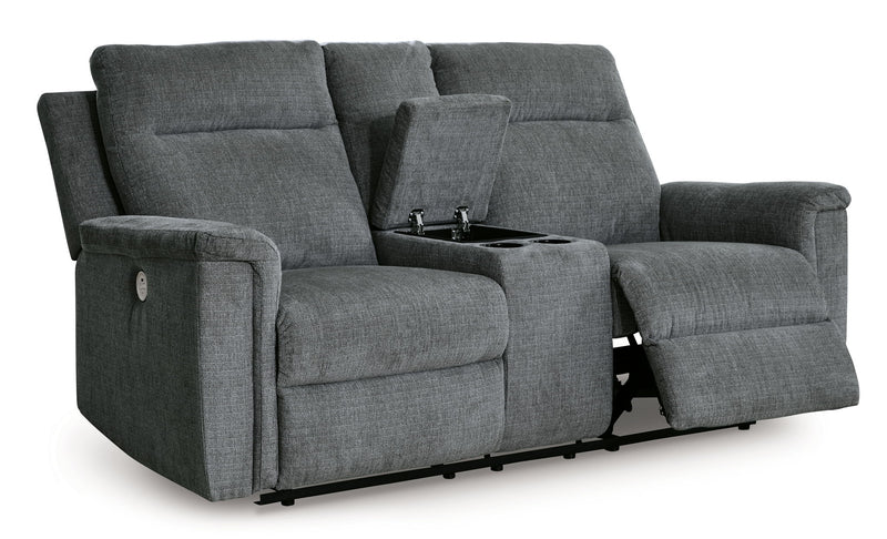 Barnsana - Dbl Power Reclining Loveseat with Console - Fabric - Gravel