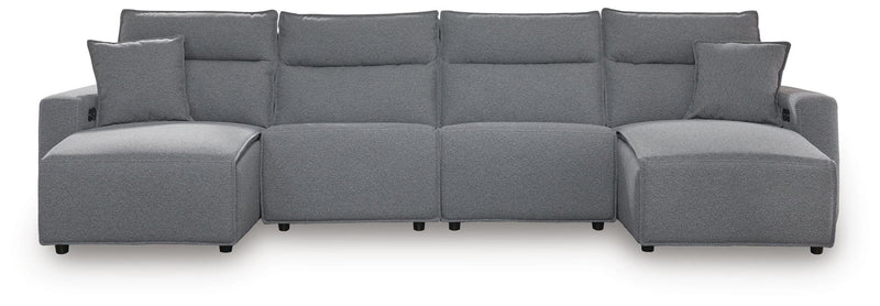 Modmax II - 4-Piece Power Reclining Sectional With Double Chaise And 2 Power Armless Recliners - Salt And Pepper - Next-Gen Nuvella