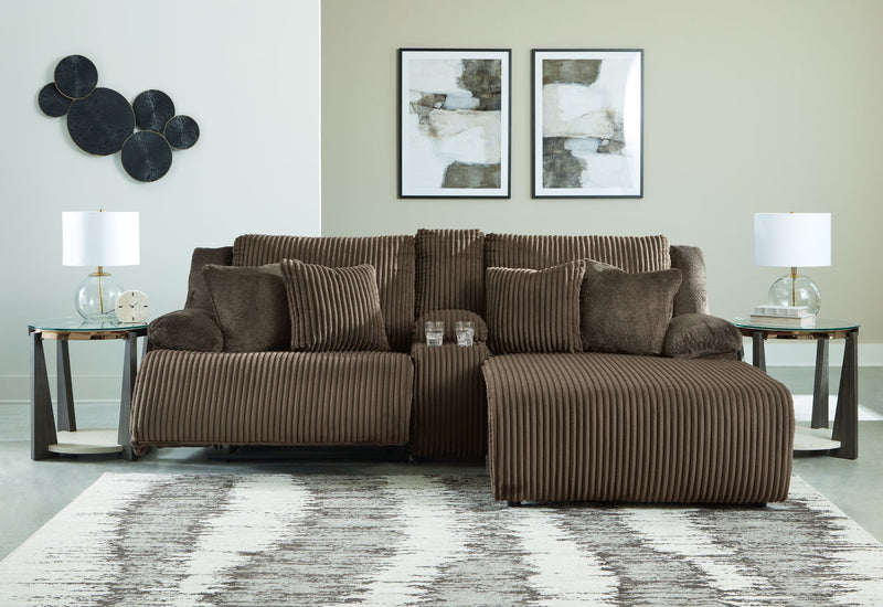 Top Tier - 3-Piece Reclining Sectional Sofa With Raf Press Back Chaise - Fabric - Chocolate