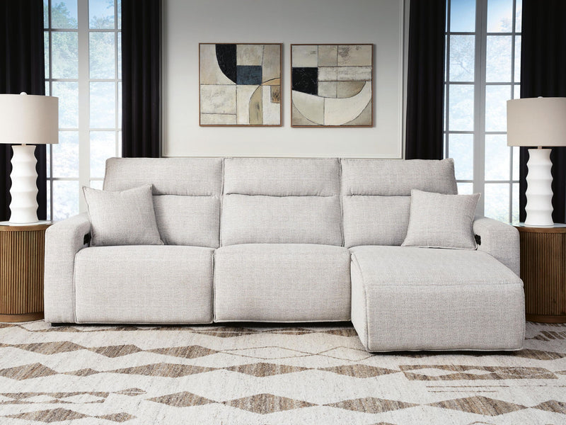 Modmax II - 3-Piece Power Reclining Sofa With RAF Press Back Power Chaise - Stone - Next-Gen Nuvella