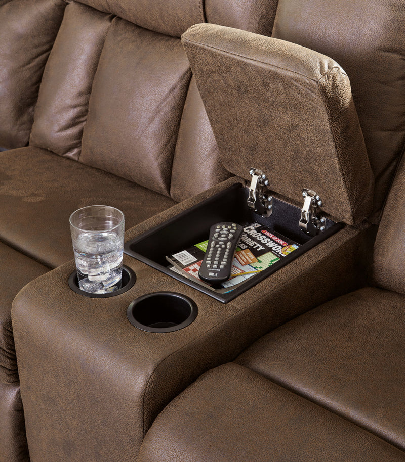 Trail Boys - 2-Piece Reclining Sectional With Raf Reclining Loveseat With Console - Faux Leather - Walnut