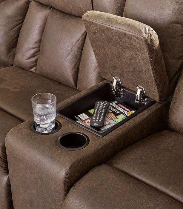 Trail Boys - 2-Piece Reclining Sectional With Raf Reclining Loveseat With Console - Faux Leather - Walnut
