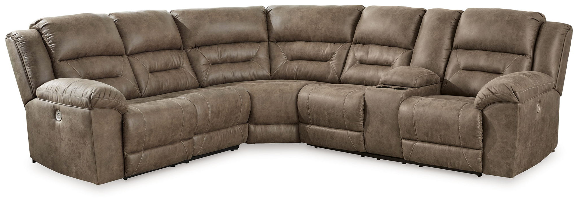 Ravenel - 3-Piece Power Reclining Sectional With Raf Power Reclining Loveseat With Console - Faux Leather - Fossil