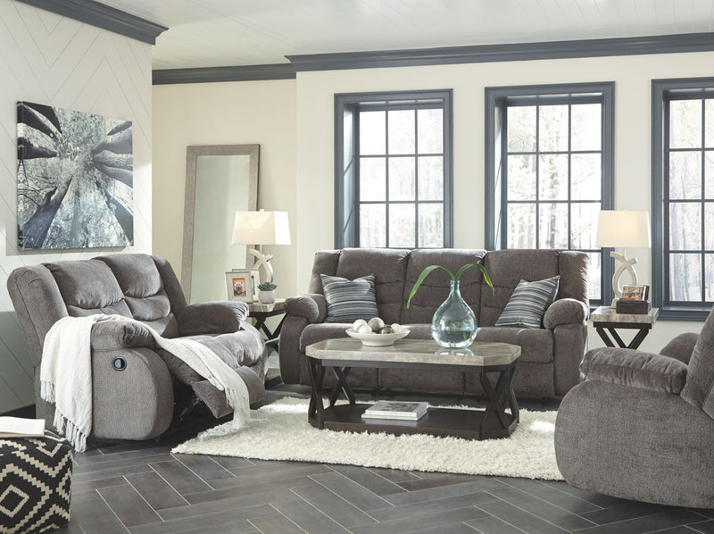 Tulen - 3 Pc. - Reclining Sofa, Reclining Loveseat, Rocker Recliner - Gray