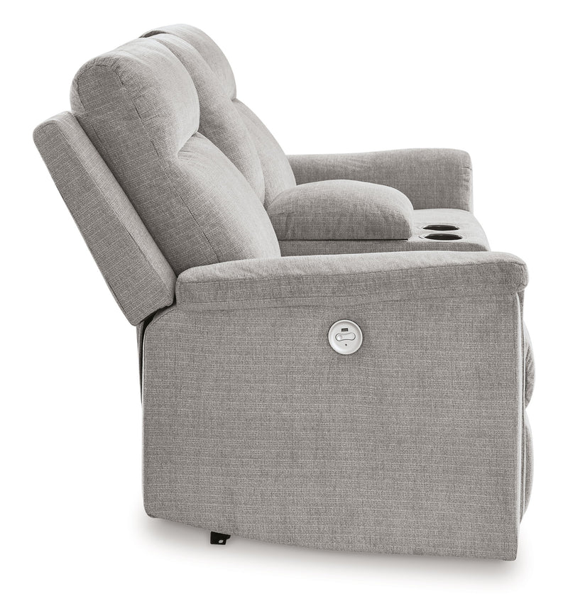 Barnsana - Dbl Power Reclining Loveseat with Console - Fabric - Ash