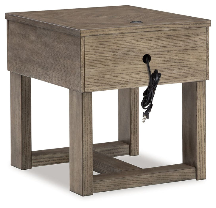 Loyaska - Rectangular End Table - Grayish Brown