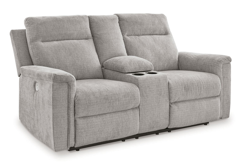 Barnsana - Dbl Power Reclining Loveseat with Console - Fabric - Ash