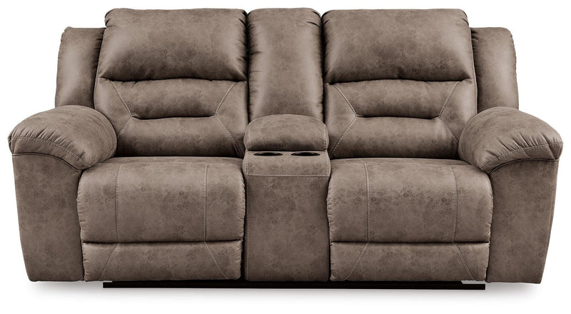 Stoneland - Double Reclining Power Loveseat With Console - Fossil - Faux Leather