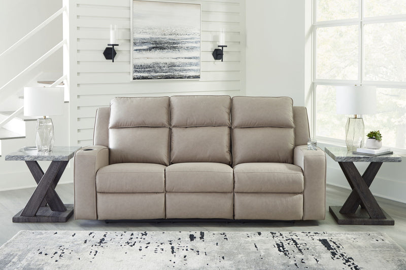 Lavenhorne - Reclining Sofa W/ Drop Down Table - Faux Leather - Pebble
