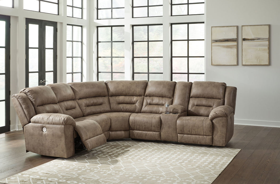 Ravenel - 3-Piece Power Reclining Sectional With Raf Power Reclining Loveseat With Console - Faux Leather - Fossil