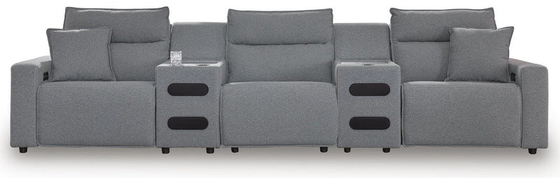 Modmax II - 5-Piece Power Reclining Sectional With Power Armless Recliner And 2 Audio Consoles - Salt And Pepper - Next-Gen Nuvella