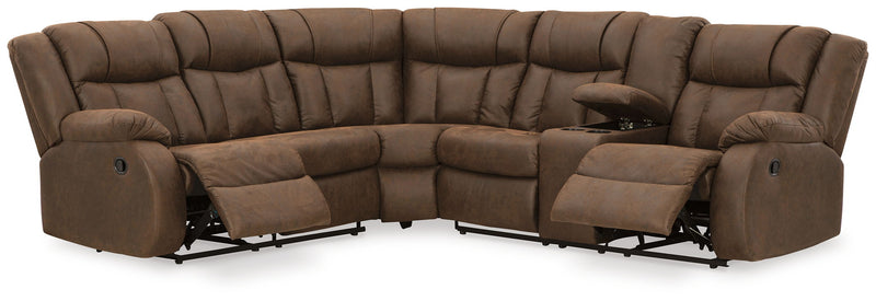 Trail Boys - 2-Piece Reclining Sectional With Raf Reclining Loveseat With Console - Faux Leather - Walnut
