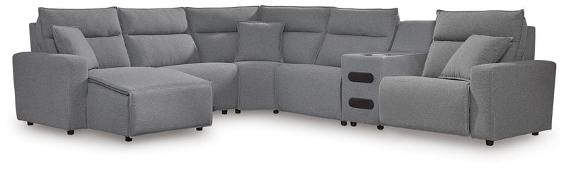 Modmax II - 6-Piece Power Reclining Sectional With LAF Press Back Power Chaise And Audio Console - Salt And Pepper - Next-Gen Nuvella