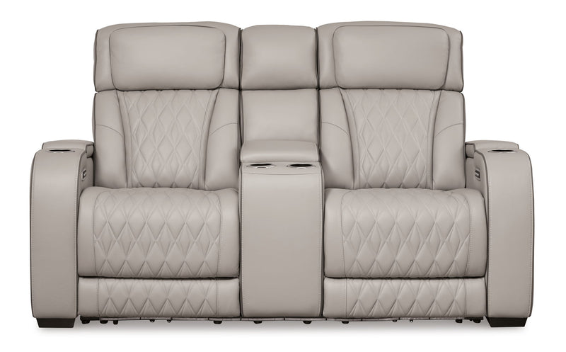 Boyington - Power Reclining Loveseat with Console/Adj Hdrst - Gray