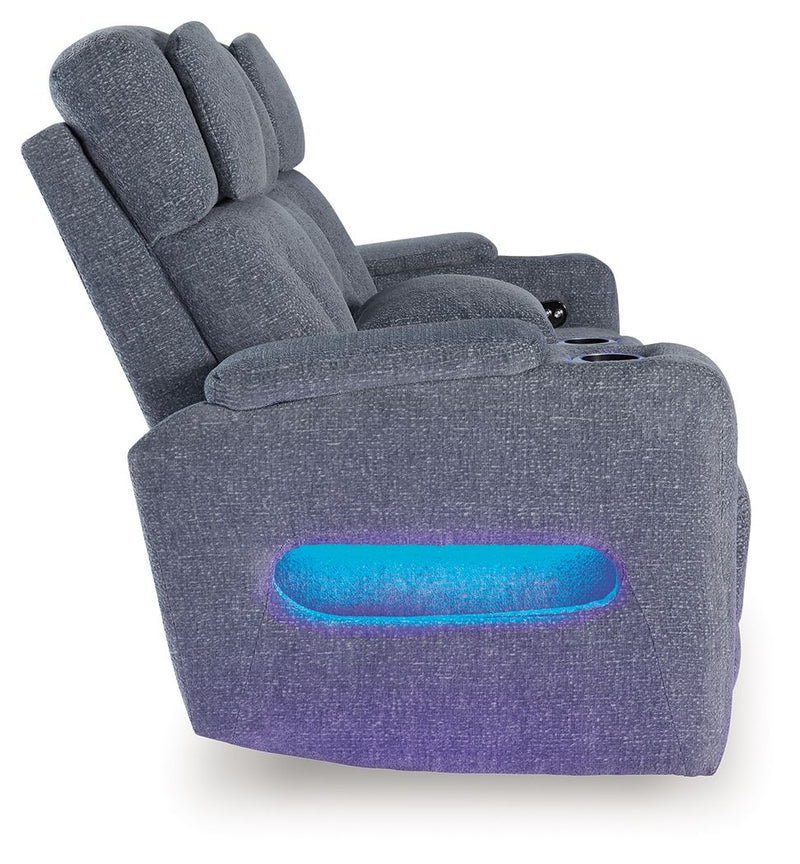 Studio Cave - Power Reclining Loveseat with Console - Steel