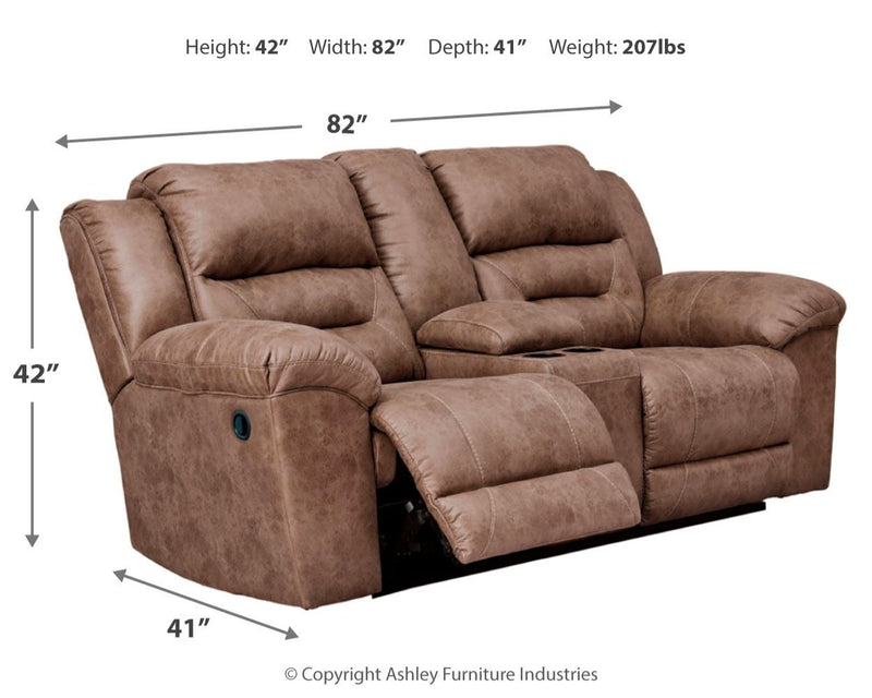 Stoneland - Dbl Reclining Loveseat W/Console - Faux Leather - Fossil