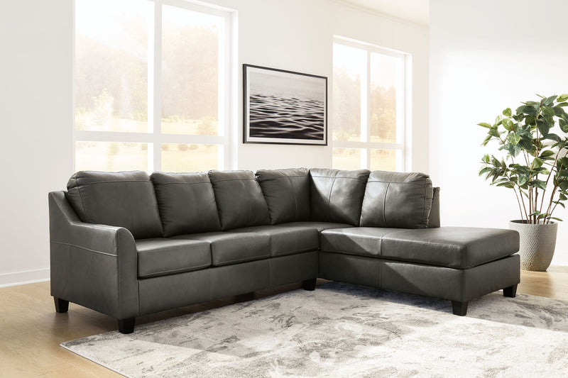 Valderno - 2-Piece Sectional With Raf Corner Chaise - Leather Match - Fog