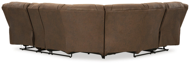 Trail Boys - 2-Piece Reclining Sectional With Raf Reclining Loveseat With Console - Faux Leather - Walnut